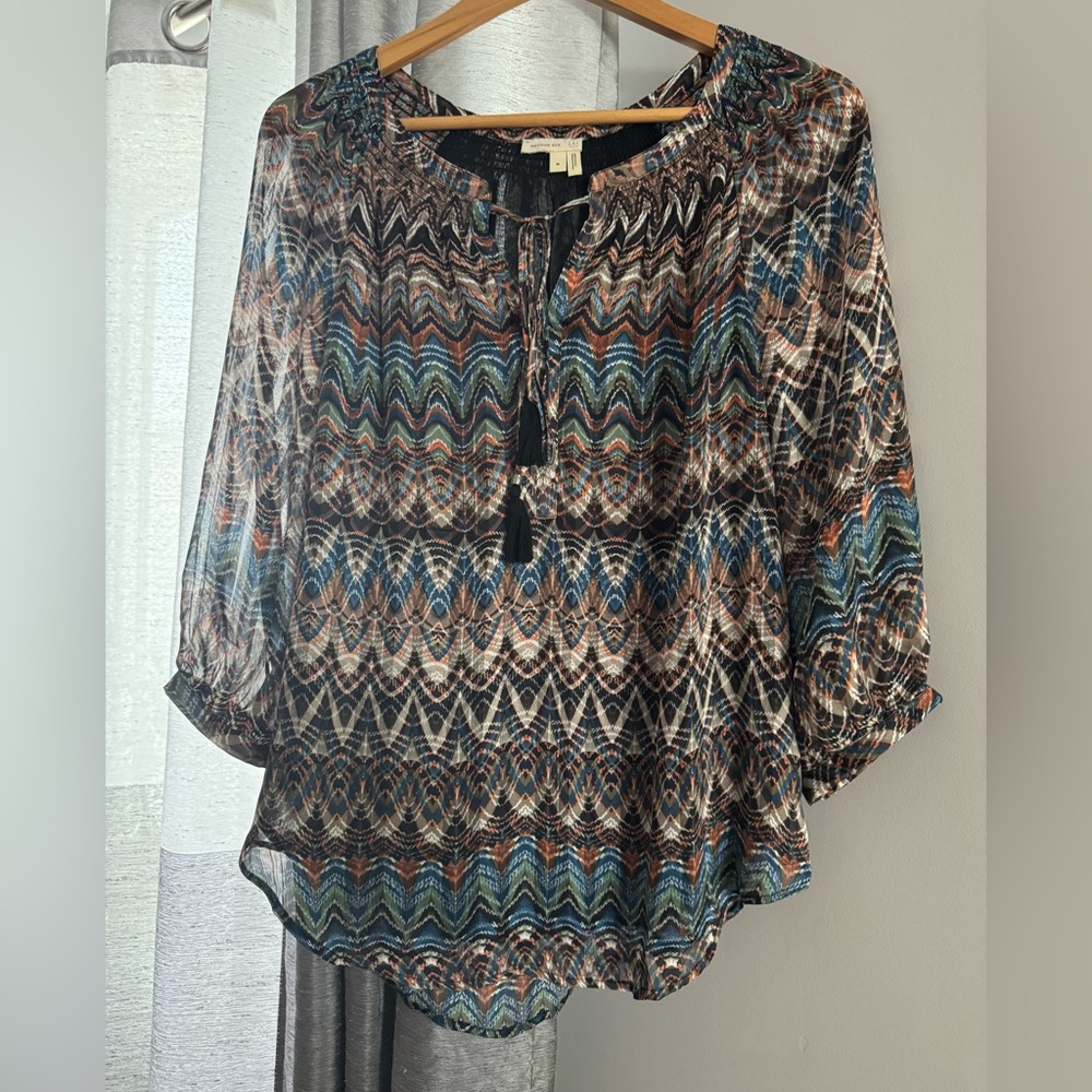 Meadow Rue from Anthropologie Multicolor Zigzag Blouse